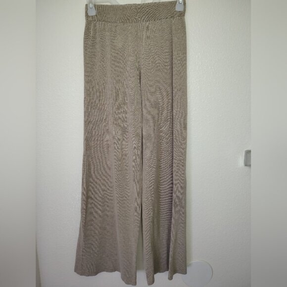 Zara Loungewear Trousers Wide Leg Bige Size Small Elasticated Waist Silk-Cotton - Picture 1 of 8